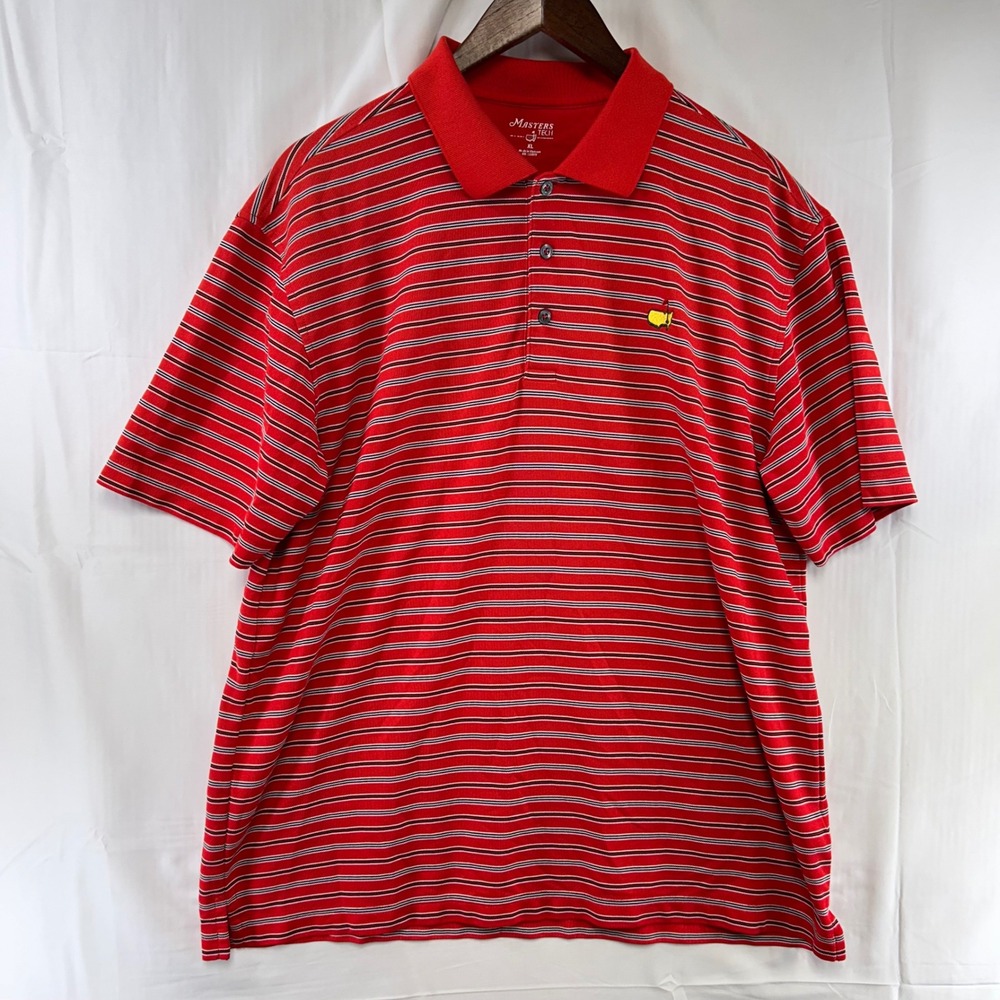 Masters Tech Polo Shirt Mens XL Red Striped Embroidered Logo Golf Short Sleeve